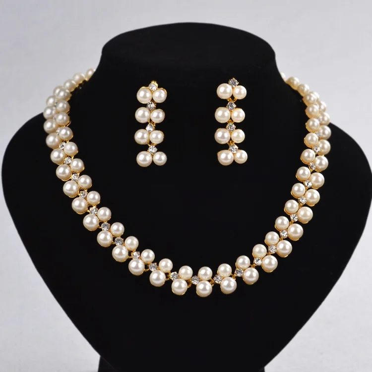 

Hot selling gold color pearl jewelry set fashion pearl necklace and earrings set cheap price women freshwater pearl jewelry