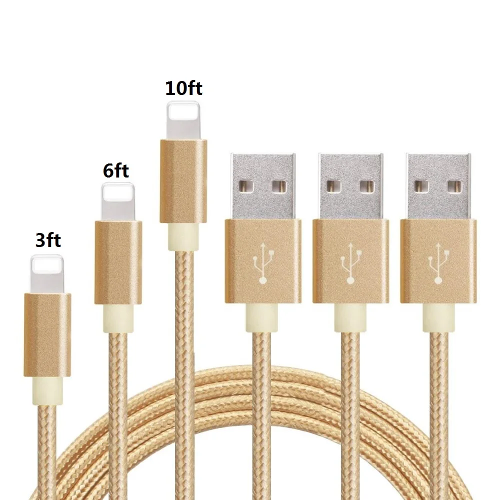 

2019 Nylon Braided Data USB Cord Cable For iPad iPhone XR XS 7 8 6S 6plus Charger, Silver/golden/pink/ect