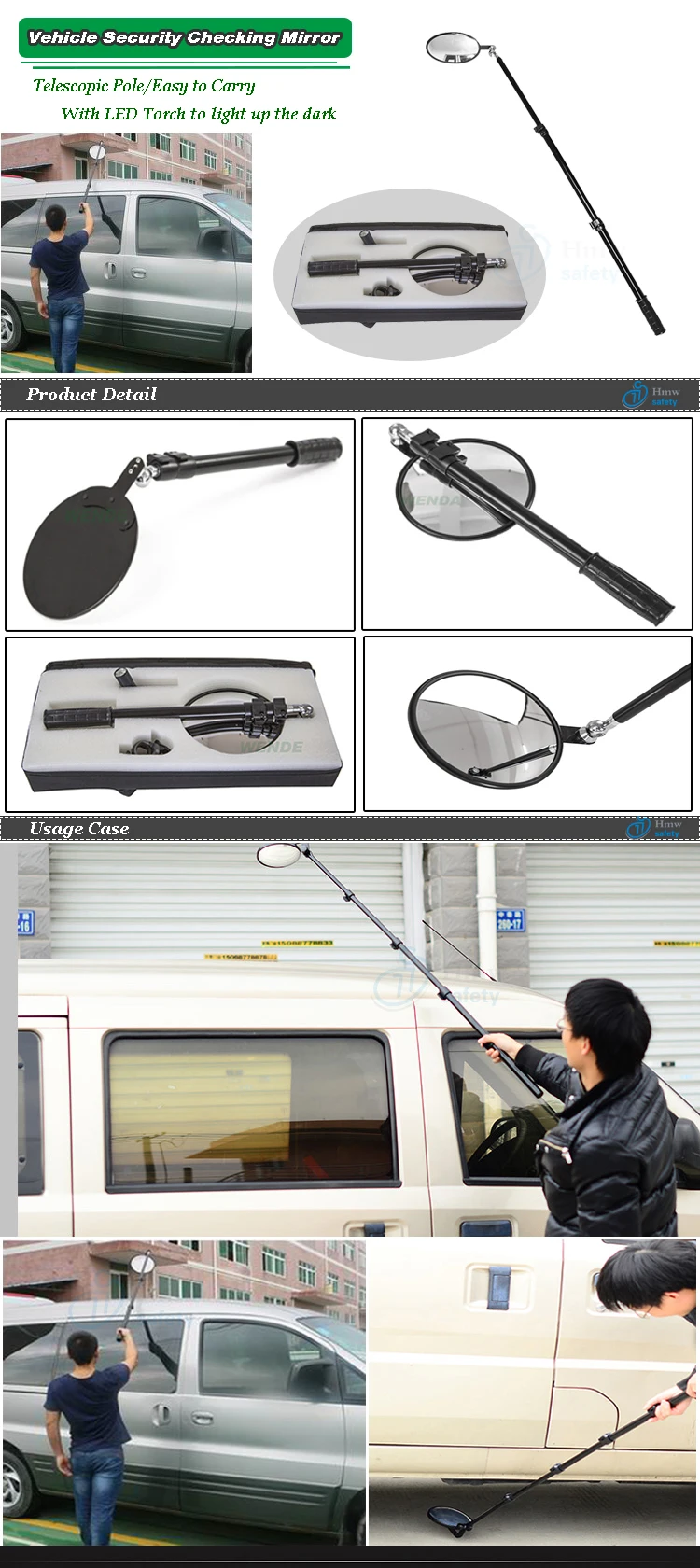 Small Telescoping Inspection Mirror For Under Car Security Checking