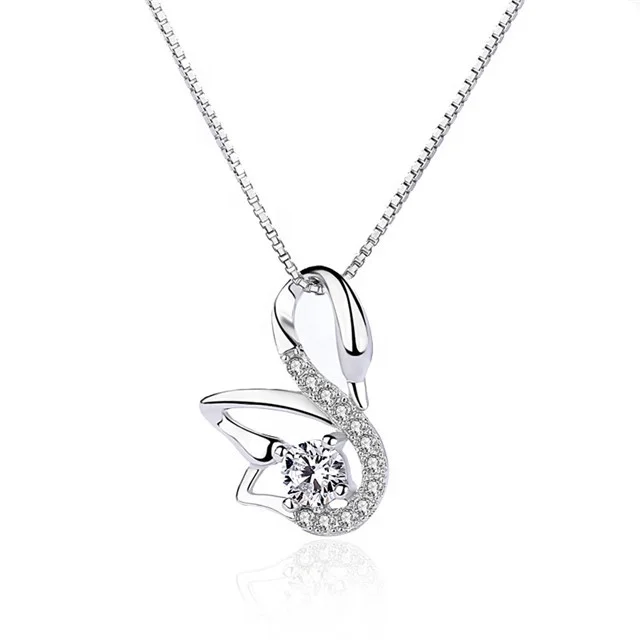 

New Design Swan Necklace Jewelry 925 Sterling Silver Swan Pendant, White