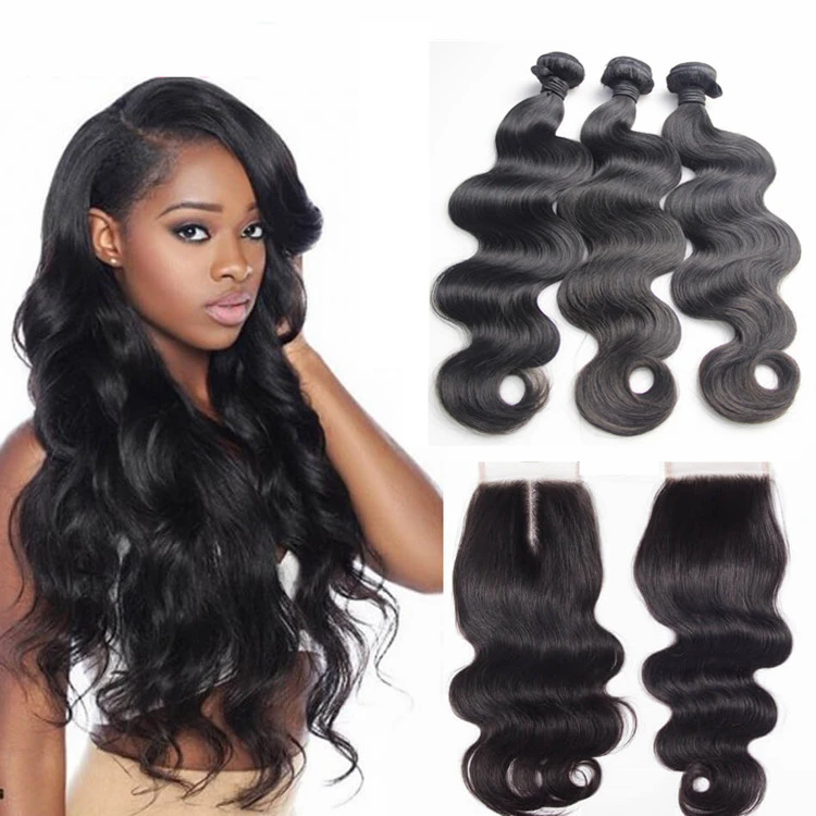 

2019 9A Grade Wholesale Straight Unprocessed Human Virgin Brazilian Cuticle Aligned Hair Bundles With Lace Closure, Natural color