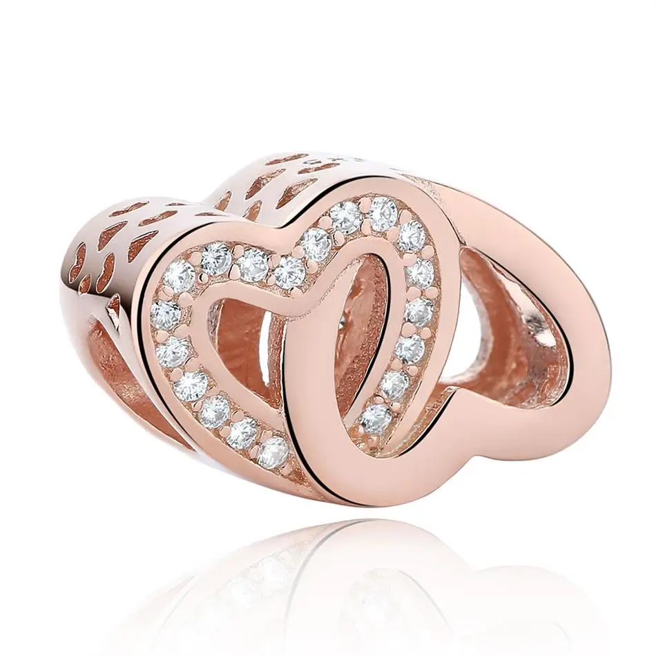 

Original 925 Sterling Silver Charm Beads Heart Rose Gold Plated Beads Fit Authentic Charms Bracelet Jewelry, Gold color