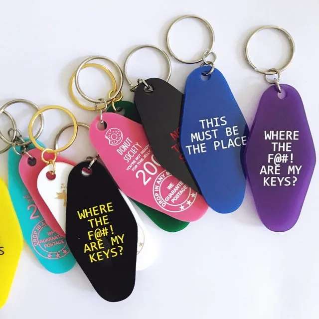 Custom Promotional printing plastic acrylic motel keychain hotel key