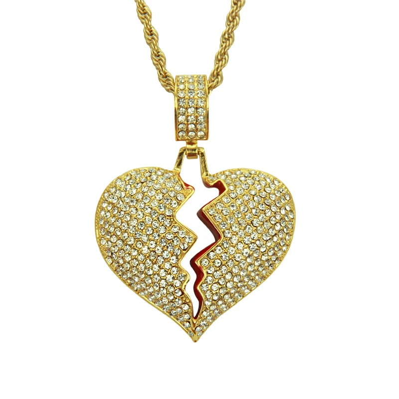 

MJ Jewelry Diamond Gold Ice Broken Heart Chain Necklace For Couple