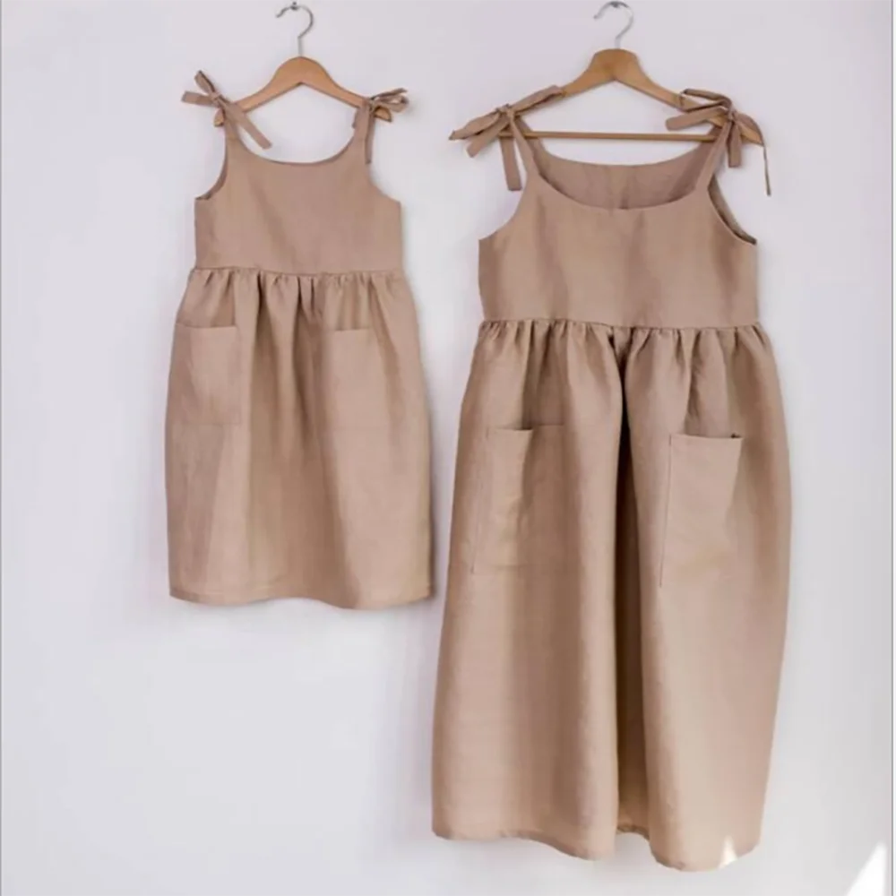 

Teen Girl Mommy and me dress linen cotton dress, As the pic show