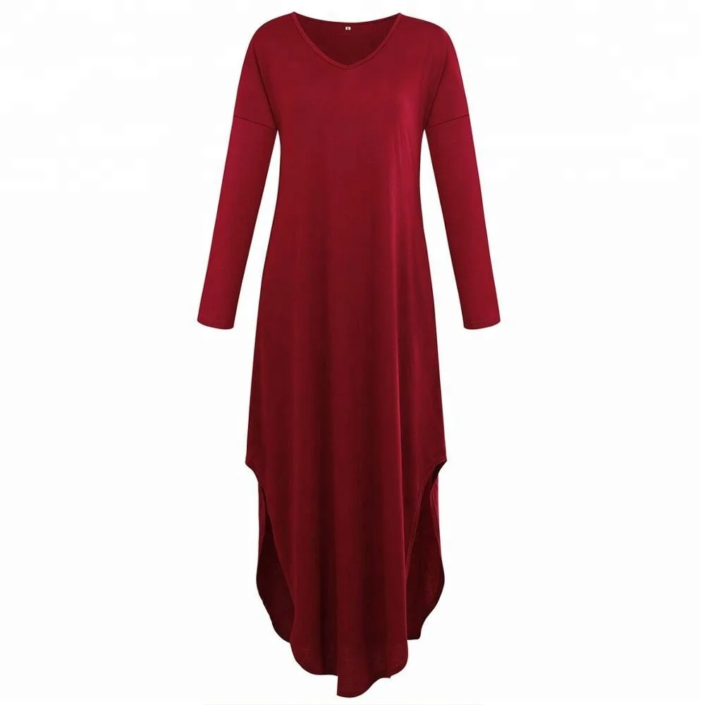 

D23 Clobee Women Dress 2018 New Autumn Female Vestidos Robe Office Workwear Sexy V-Neck Loose Dress Asymmetrical Maxi Dress HJ83, N/a