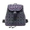 High quality fashion women school bag luminous pu geometric lattice backpack