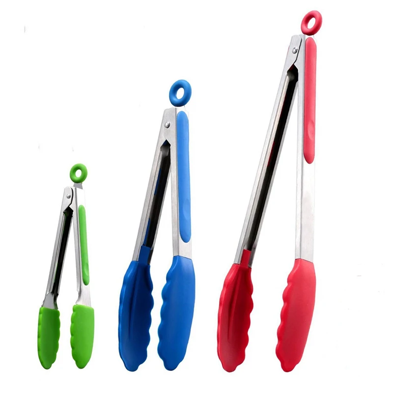Amazon Hot Selling FDA Approved Stainless Steel Silicone Kitchen Tongs with Silicone Tips