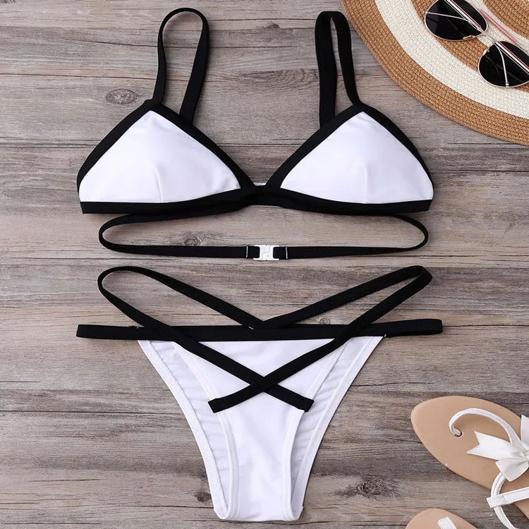 

2019 Sexy Bikini Swimsuit Black and white tie Sexy three-point bikini