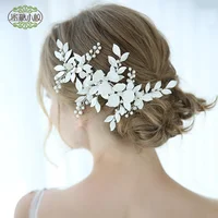 

2019 Luxury Hair Accessories Jewelry Pearl Crystal Leaf Bride Tiara Wedding Headdress Silver Hair Clip For Girls