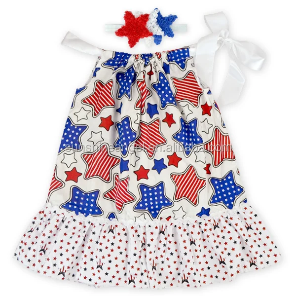 

Wholesale 0-6T Baby Girls 4th of July Cotton Star Pillow Case Dress, N/a