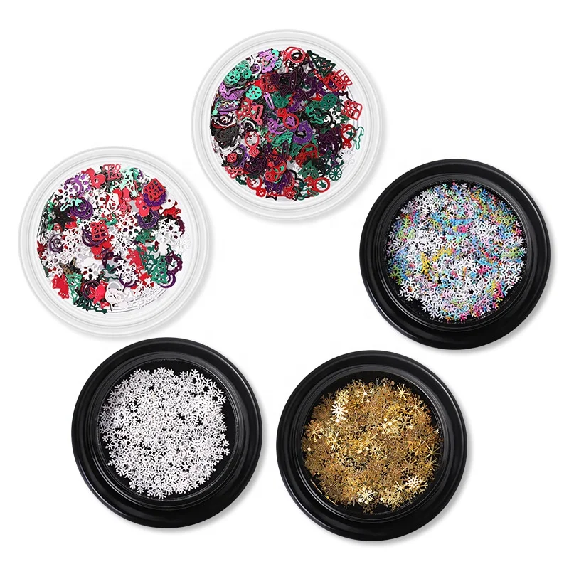 

Pinpai Brand 100 pcs DIY Nail Art Sequins Decor Christmas Tips Glitter Flakes Snowflake Nail Sticker, As the pictures show