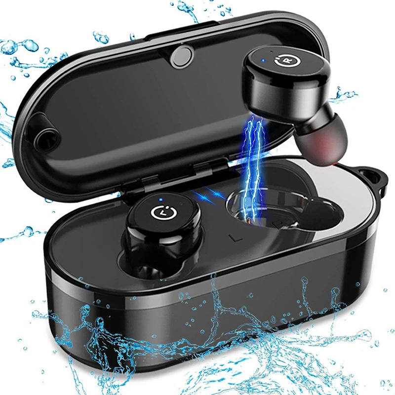 IPX8 Waterproof Bluetooth Earphone, True Wireless Bluetooth Earbuds with Mic BT5.0 Stereo Headset with 600 mAh IP68 Battery Case