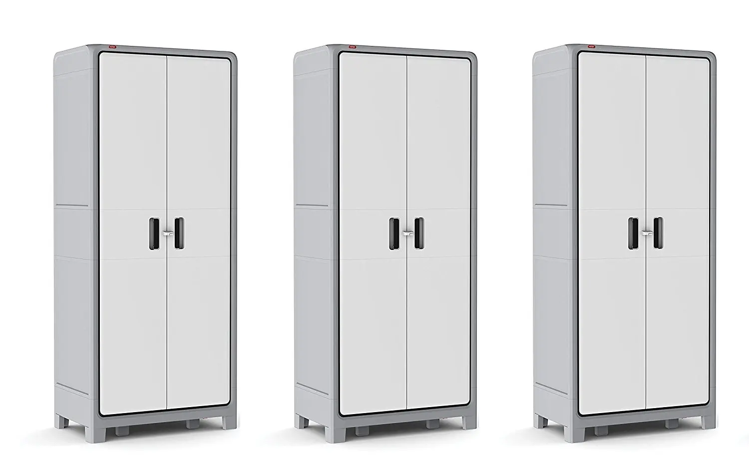 Keter Optima Wonder 72 x 31 x 18 in. Free Standing kJLcPr Plastic Tall Storage Cabinet with 4 Adjustable Shelves, Grey/White (Pack of 3)