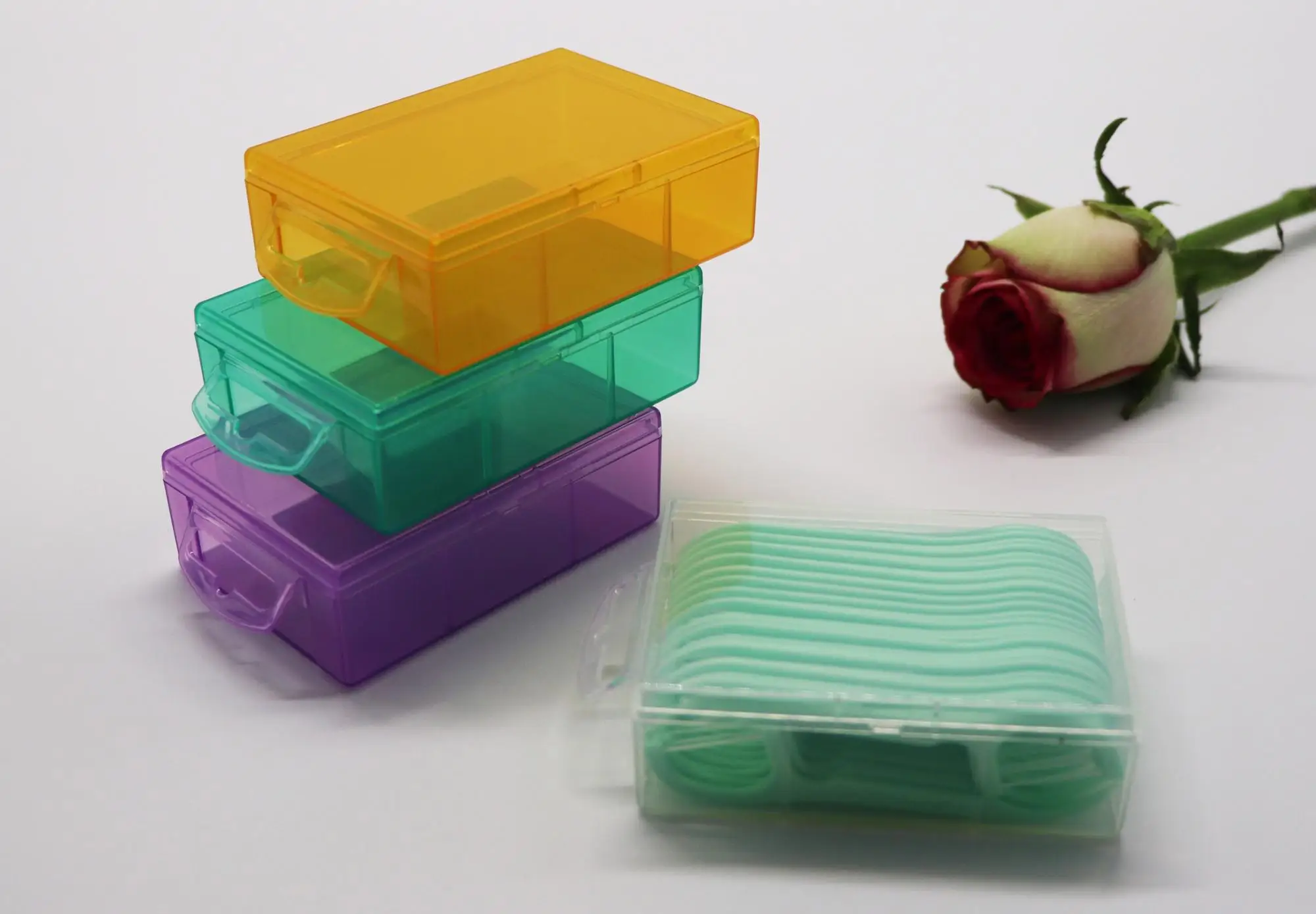 简洁的扁平包装牙线盒单塑料盒