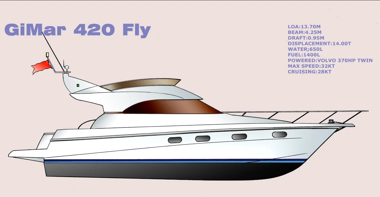 
420 Fiberglass Luxury Sport Yacht with Beautiful Appearance 