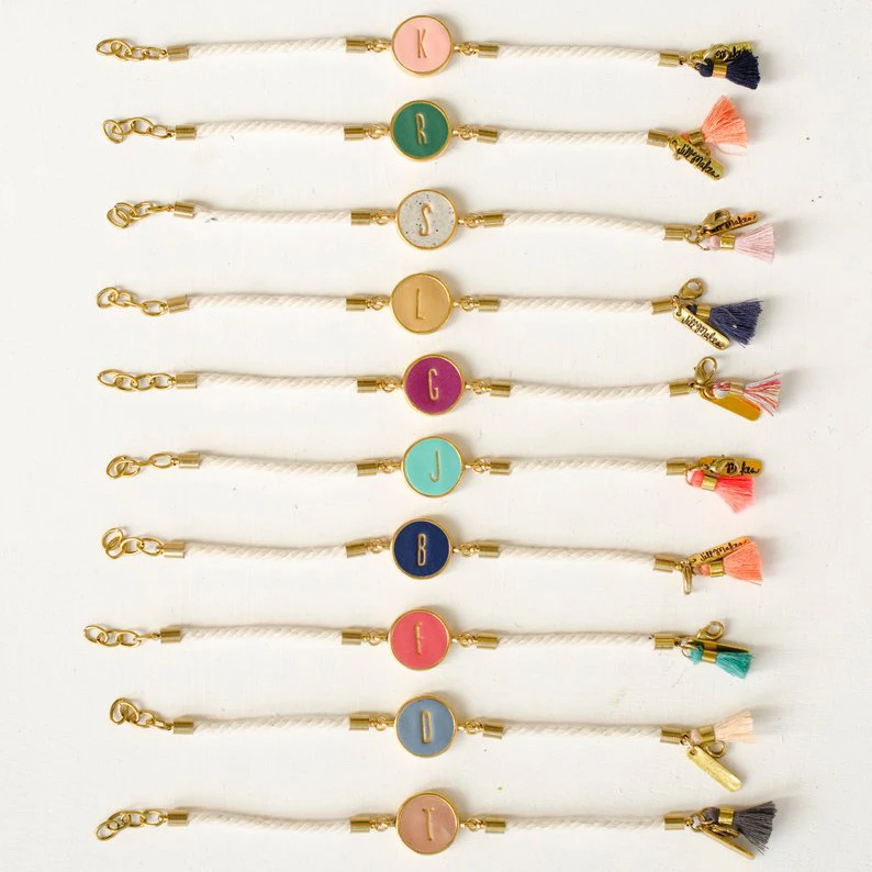 

Personalized Handmade Initial Clay Bracelet Colorful Rope Monogram Bracelet Gifts For Women Friendship Bridesmaids Gift Jewelry, Multi