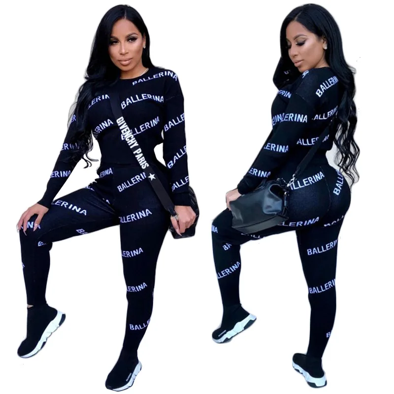 
2019 Wholesale Fashion 2 Piece Set Sportswear Custom Printing Tracksuit Women 