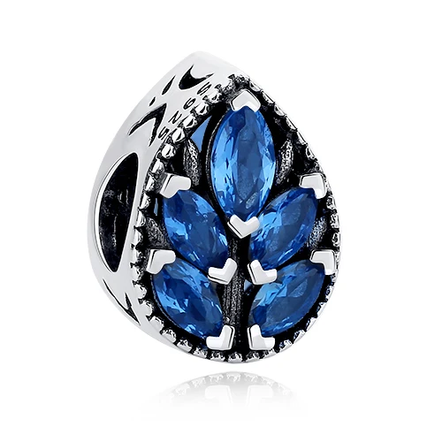 

Luxury 925 Sterling Silver Charms With Radiant Navy Blue CZ Stone Maple Leaf Bead Charms Fit Bracelet Jewelry Making Accessories