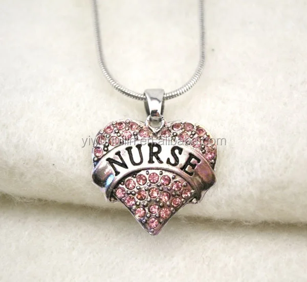 

A51112 Fashion Jewelry crystal NURSE Letter heart shape pendant fashion girls necklace
