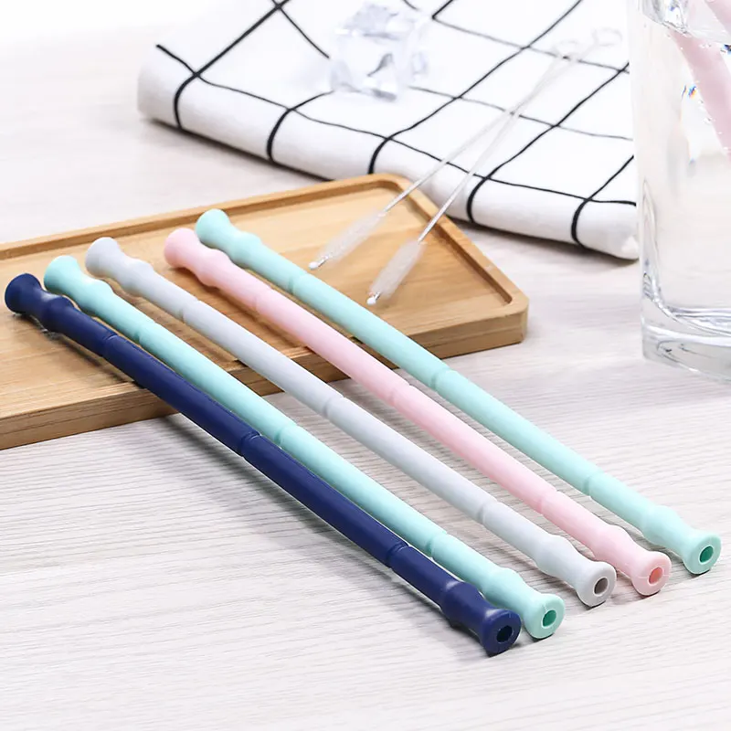 

S14 Hot Selling 2018 Amazon Large Diameter Silicone Reusable Straw Drinking Eco Friendly, Cyan;quartz pink;gray;deep sky blue
