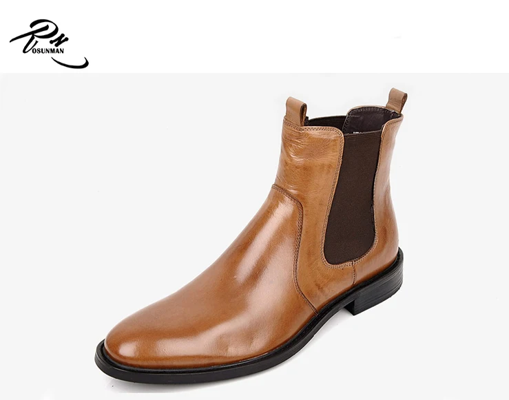 Brown leather chelsea mens ankle boots, Pointed toe high class chelsea boots men, boots in bulk