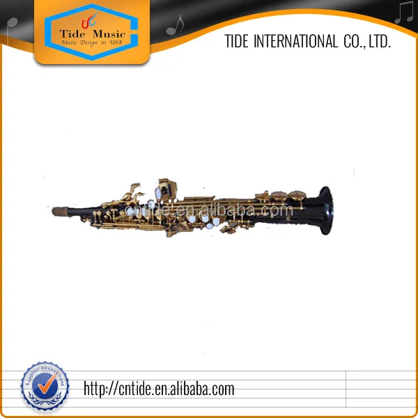 One piece straight soprano saxophone black nickel plated gold keys