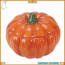 Orange Ceramic Pumpkin Soup Bowl with Lid