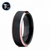 Centre Raised matte finished black plated men ring,tungsten carbide 18K plated beveled edges rose gold rings
