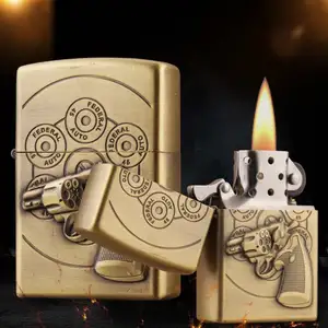 Image of diqiu 217-1D yanzhen factory direct creative bronze embossed oil lighter wholesale