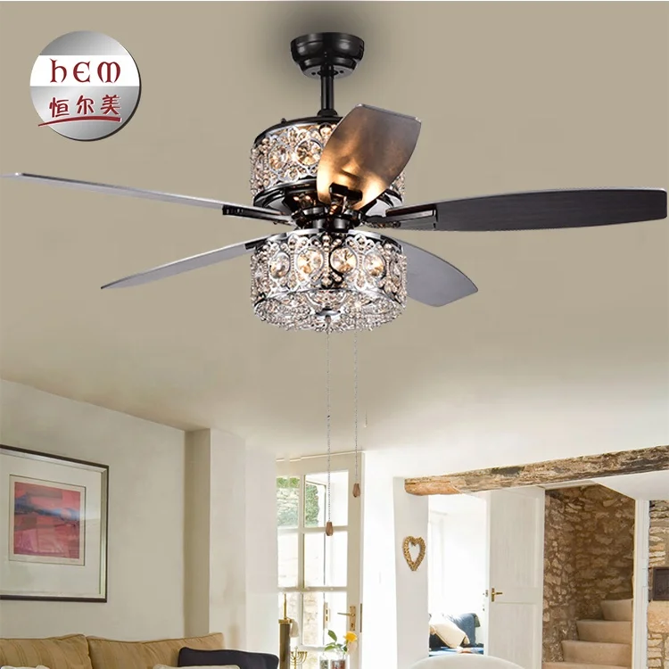 
High quality new design LED crystal lights living room modern fan 