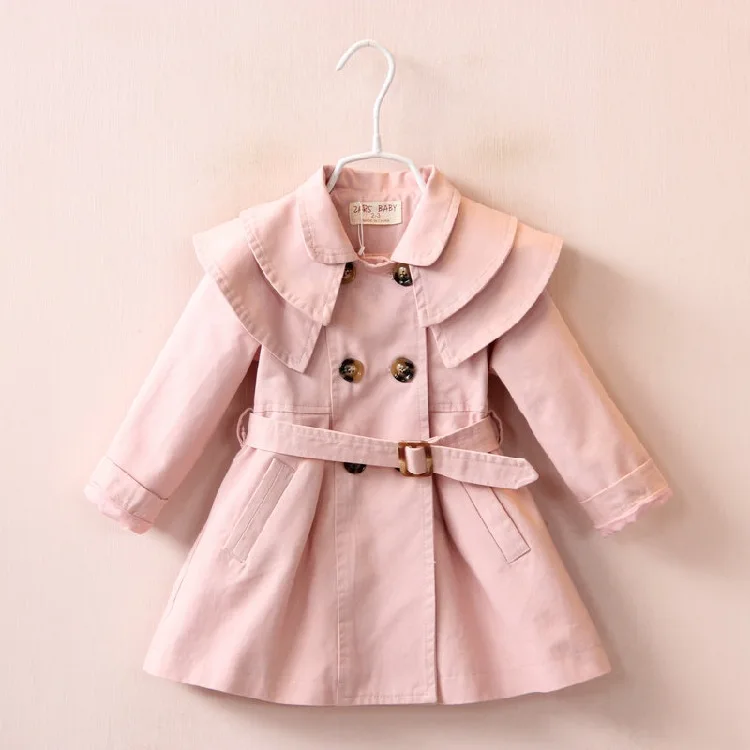 

China wholesale new design elegant good quality children's double breasted dusty clothes girl's Lotus leaf collar dress coat
