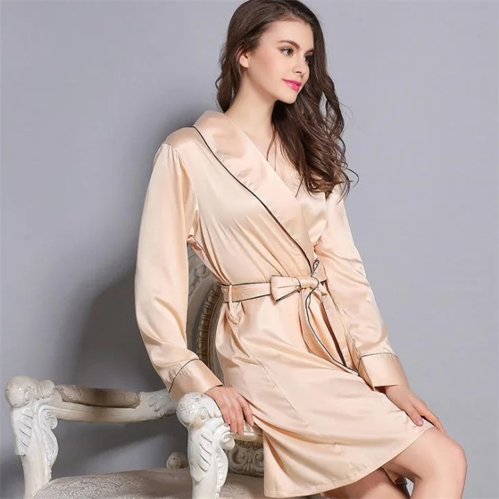 

New Solid Color Satin Women Robe Summer Solid Color Short Bathrobe Sexy Kimino Robe, Picture