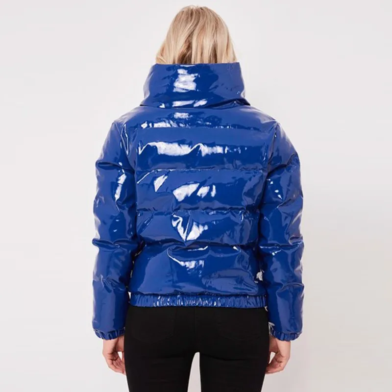 Blue High Shine Vinyl Puffer Coat Woman Jacket Quilted Jacket Cool ...