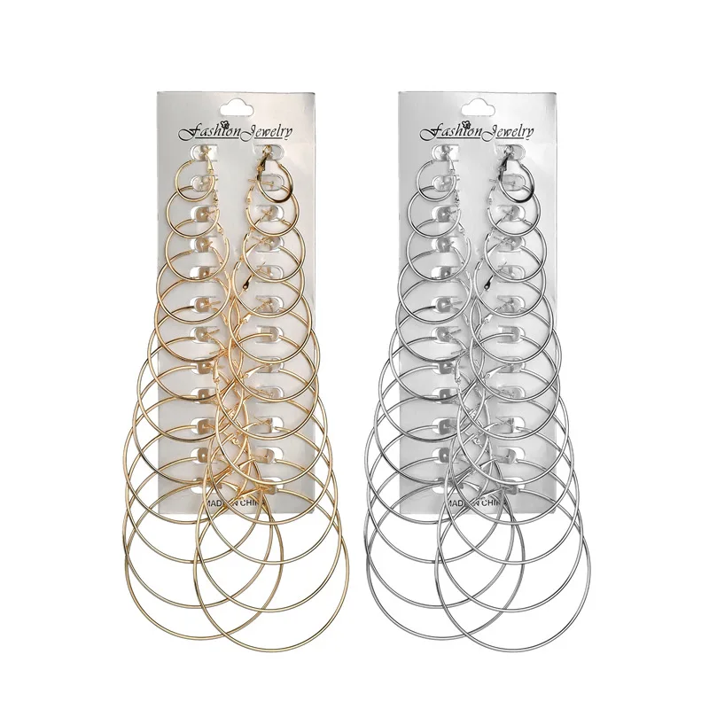 

European and American metal hoop earrings set with 12 pairs of earrings, Red