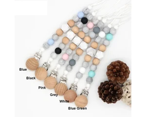 Image of New Design Anti-off Food grade BPA free Cute Pacifier Holder Chain Clip Baby Wooden Dummy Pacifier Clip