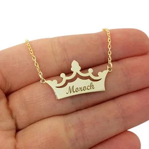 Customize Name Necklace Engrave Initials Letters Crown Necklace Choker Pendant Necklace