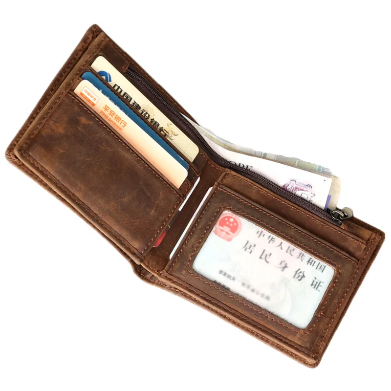 

Men's Vintage Brown Genuine Leather Wallet-Handmade Slim Bifold