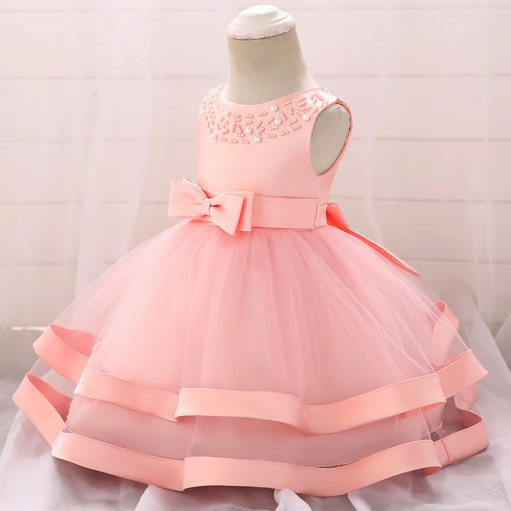 

0-2 Years Old Infant Baby Dress Kids Baptsim Cake Frock Children Layered Fancy Birthday Clothing L5017XZ, White.pink.wine red.red.champagne.green.blue