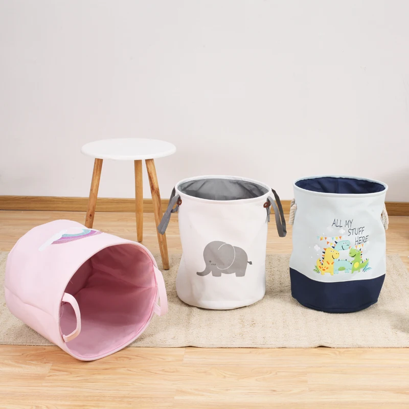 

Customized Two Handles Canvas Round Toy Sundries Collapsible Storage Basket, Multi-color optional