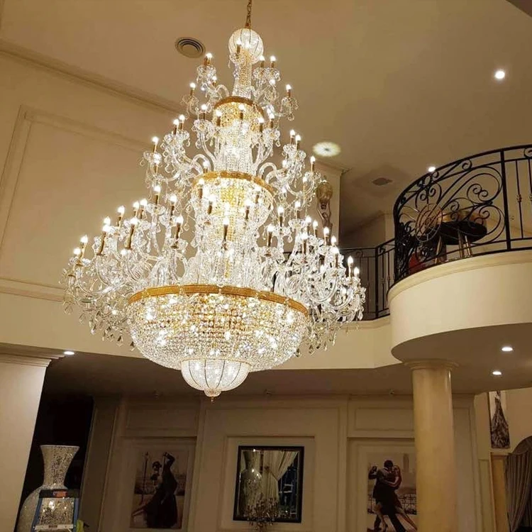 Traditional Golden Large Crystal Chandelier For Hotel Foyer