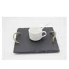 Rectangle food tray with hemp rope handle stone cheese board slate plate placemat