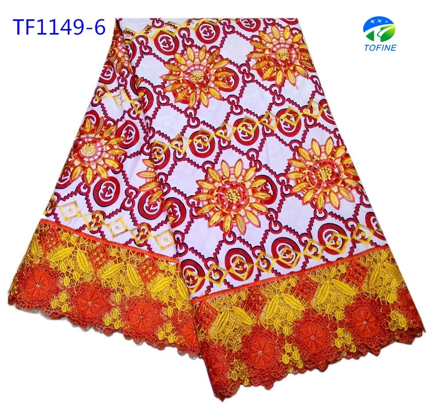
New hot selling 100% cotton ankara holland wax print fabrics with embroidery lace 