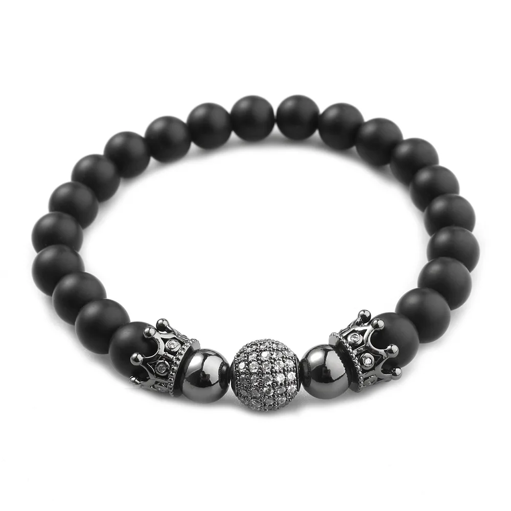 Crystal Bracelet Black Natural Stone Beads Bracelet Wholesale Crown ...