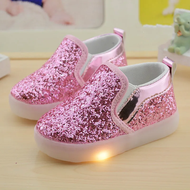 

New design fashion autumn sweet girls fancy LED Shoes bling kids Shoes, White/black/pink/gold/silver
