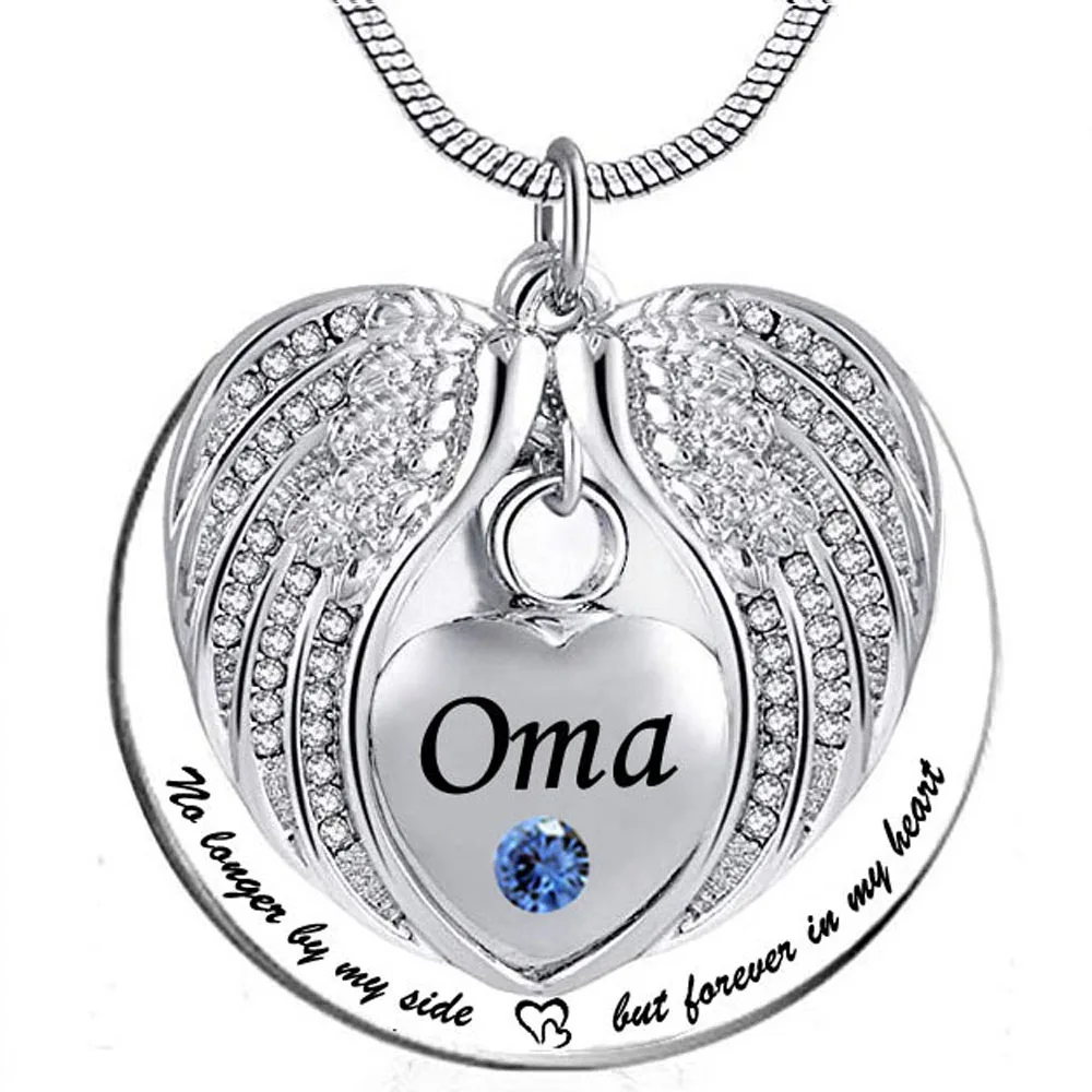Oma Angel Wing Urn Necklace for Ashes, Heart Cremation Memorial Keepsake Pendant Necklace Jewelry with Fill Kit and Gift