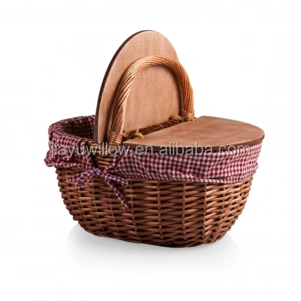 
natural willow basket with wooden lid One removable cotton/poly basket liner 