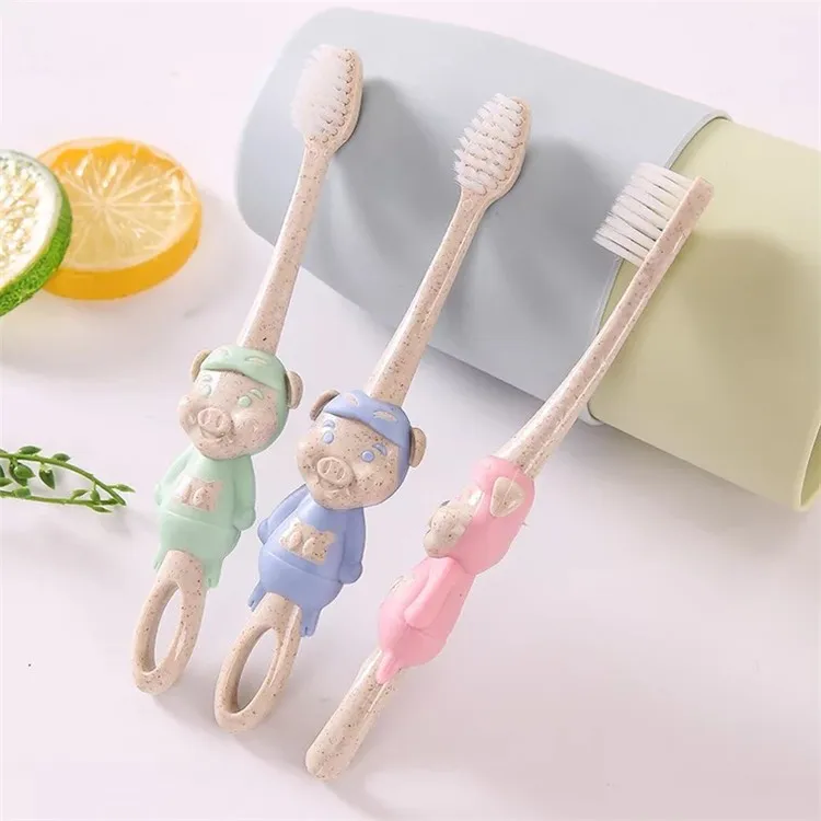 

Wholesale Bamboo charcoal bristles Wheat Straw Toothbrush Kid Soft Toothbrush, Customized,pink,blue,green
