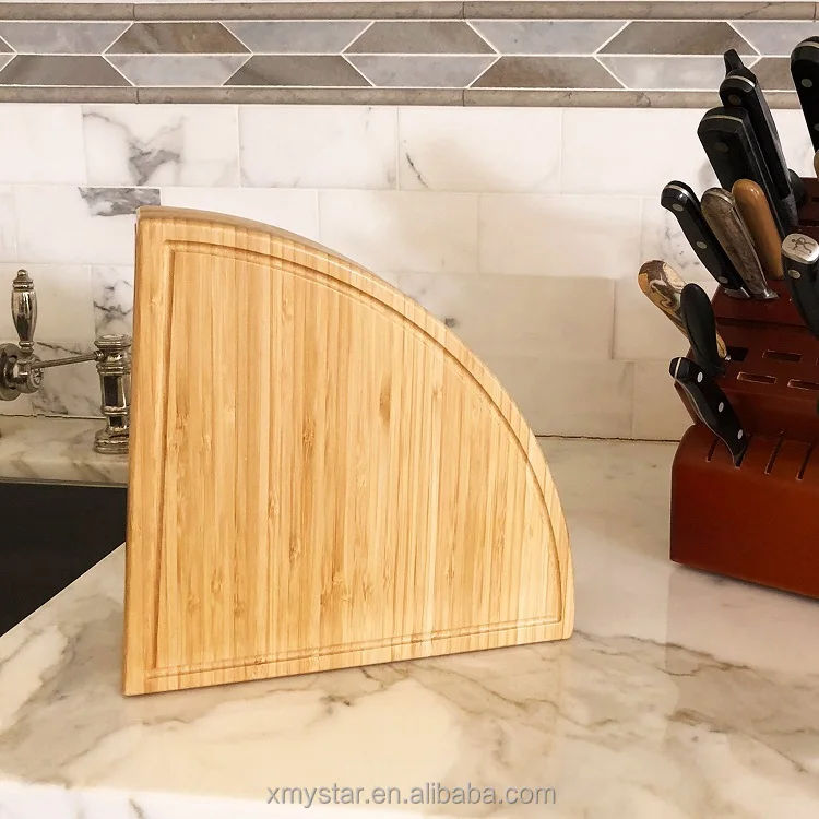 
Natural round bamboo cheese board with 3 cheese knives in slide-out drawer 