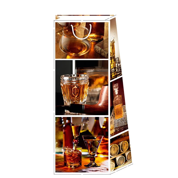 Custom Design Simple Clear One Bottle Portable Wine Paper Shopping Bag With Character